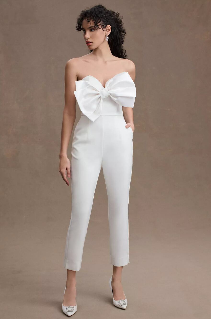 NWT Mestiza Lara Strapless Sweetheart Bow White Jumpsuit – Size 4